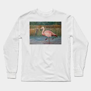 Pink flamingo on the Muga River Long Sleeve T-Shirt